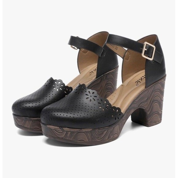 Altxic Women's Women Block chunky Heel sandals Ankle Strap Buckle Size 9 Black - Picture 7 of 12